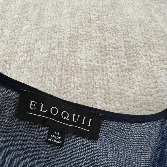 Eloquii Blue Faux Wrap Cotton Denim Sleeveless Summer Dress With Pockets 14 - Picture 2 of 9